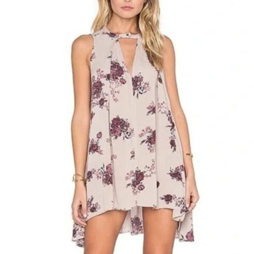 Free People Tree Swing Tunic Dress White & Pink Floral Keyhole Mini Size M
